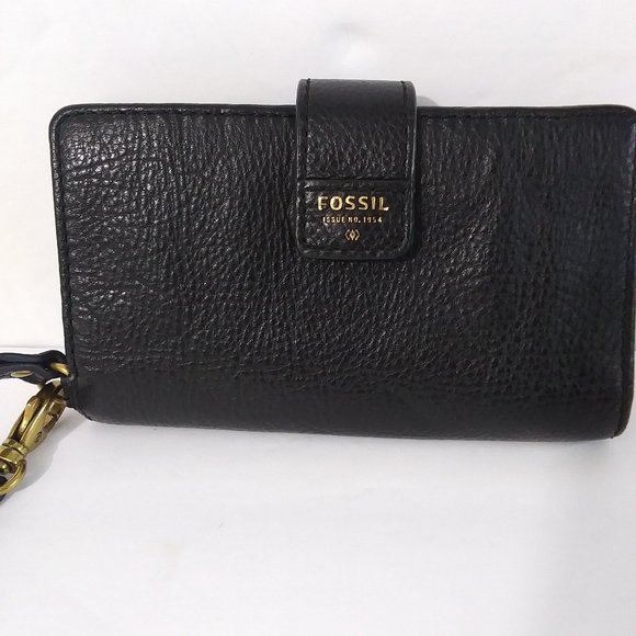 Fossil Handbags - Fossil Black Leather Phone Wrist-let Wallet